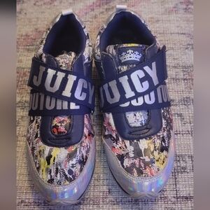 RARE Juicy Couture Women's Splatter Print Velcro Sneakers W/Irredescent Accents